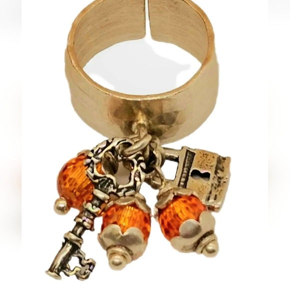 Orange CZ Faceted Sterling Charm Artisan Ring- Adjustable NWB - Picture 3 of 5